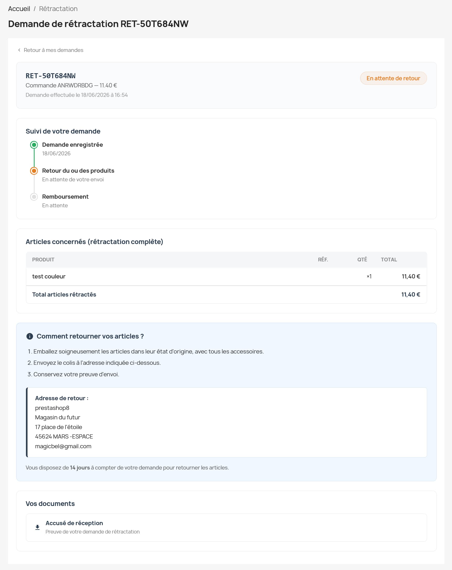 Module PrestaShop Droit de rétractation en ligne – Conforme obligation 19 juin 2026 – Image 5